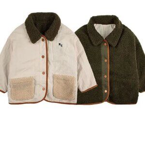 Bobo Choses Reversible Puffer Jacket in Olive Green and Cream